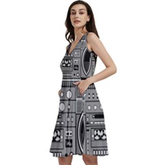 Boombox Sleeveless V-neck Skater Dress With Pockets by Sarkoni