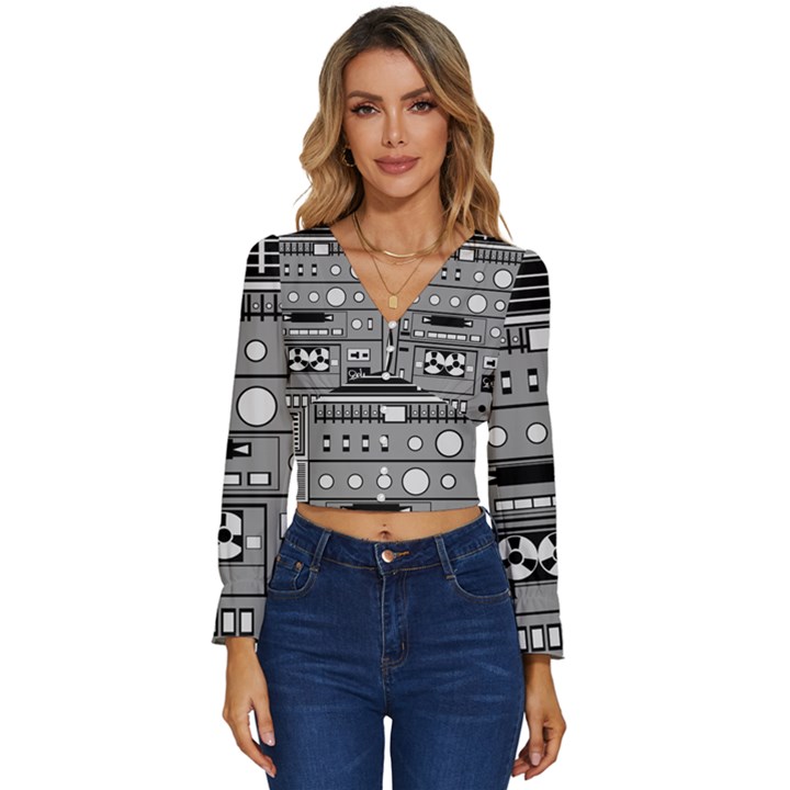 Boombox Long Sleeve V-Neck Top