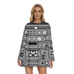 Boombox Round Neck Long Sleeve Bohemian Style Chiffon Mini Dress by Sarkoni