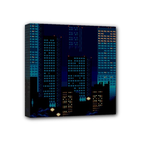 Pixel Art Night City Japan Mini Canvas 4  X 4  (stretched) by Sarkoni