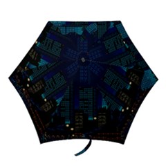 Pixel Art Night City Japan Mini Folding Umbrellas by Sarkoni