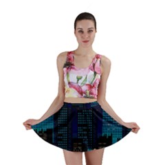 Pixel Art Night City Japan Mini Skirt by Sarkoni