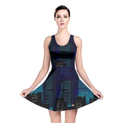 Pixel Art Night City Japan Reversible Skater Dress by Sarkoni