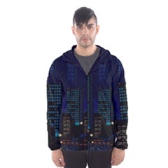 Pixel Art Night City Japan Men s Hooded Windbreaker