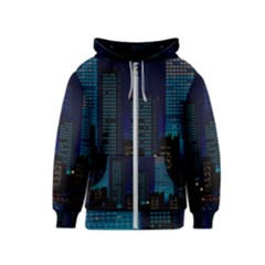 Pixel Art Night City Japan Kids  Zipper Hoodie by Sarkoni