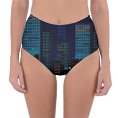 Pixel Art Night City Japan Reversible High-waist Bikini Bottoms by Sarkoni