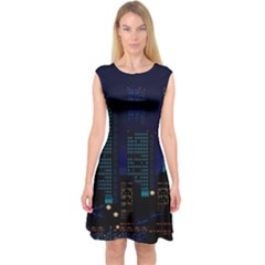 Pixel Art Night City Japan Capsleeve Midi Dress by Sarkoni