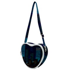 Pixel Art Night City Japan Heart Shoulder Bag by Sarkoni