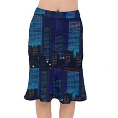 Pixel Art Night City Japan Short Mermaid Skirt by Sarkoni