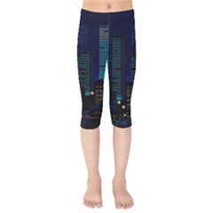 Pixel Art Night City Japan Kids  Capri Leggings  by Sarkoni