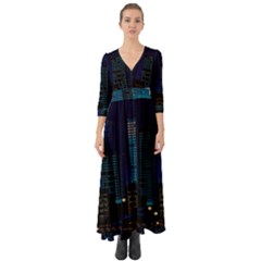 Pixel Art Night City Japan Button Up Boho Maxi Dress by Sarkoni