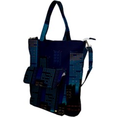 Pixel Art Night City Japan Shoulder Tote Bag by Sarkoni