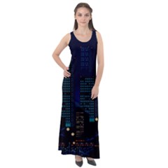 Pixel Art Night City Japan Sleeveless Velour Maxi Dress by Sarkoni