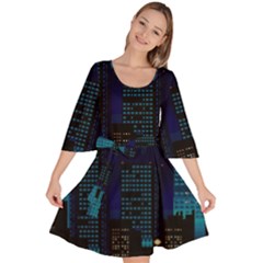 Pixel Art Night City Japan Velour Kimono Dress by Sarkoni