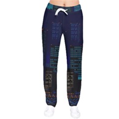 Pixel Art Night City Japan Women Velvet Drawstring Pants by Sarkoni