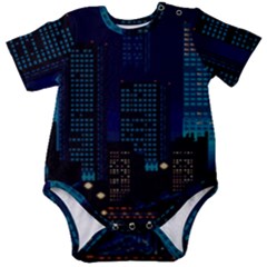 Pixel Art Night City Japan Baby Short Sleeve Bodysuit by Sarkoni