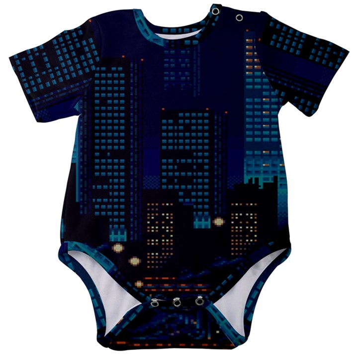 Pixel Art Night City Japan Baby Short Sleeve Bodysuit