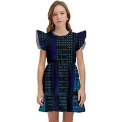 Pixel Art Night City Japan Kids  Winged Sleeve Dress