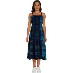 Pixel Art Night City Japan Sleeveless Shoulder Straps Boho Dress by Sarkoni