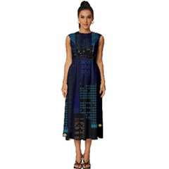 Pixel Art Night City Japan Sleeveless Round Neck Midi Dress by Sarkoni