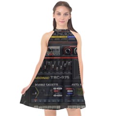 Daft Punk Boombox Halter Neckline Chiffon Dress  by Sarkoni