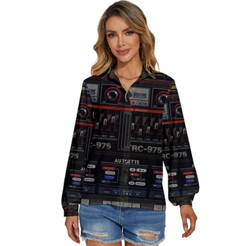 Daft Punk Boombox Women s Long Sleeve Button Up Shirt by Sarkoni