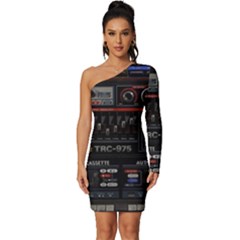 Daft Punk Boombox Long Sleeve One Shoulder Mini Dress by Sarkoni