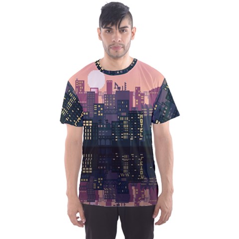 Pixel Art City Men s Sport Mesh T-shirt by Sarkoni