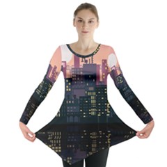 Pixel Art City Long Sleeve Tunic  by Sarkoni