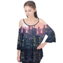 Pixel Art City Flutter Sleeve T-Shirt  View1