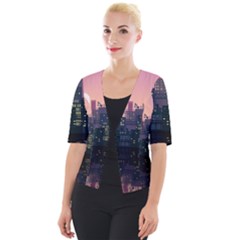 Pixel Art City Cropped Button Cardigan by Sarkoni