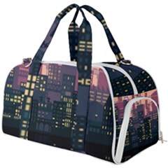 Pixel Art City Burner Gym Duffel Bag by Sarkoni