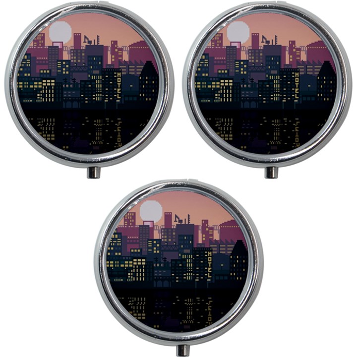 Pixel Art City Mini Round Pill Box (Pack of 3)