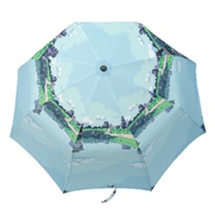 Japanese Themed Pixel Art The Urban And Rural Side Of Japan Folding Umbrellas by Sarkoni