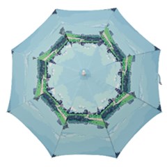 Japanese Themed Pixel Art The Urban And Rural Side Of Japan Straight Umbrellas by Sarkoni