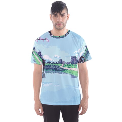 Japanese Themed Pixel Art The Urban And Rural Side Of Japan Men s Sport Mesh T-shirt by Sarkoni