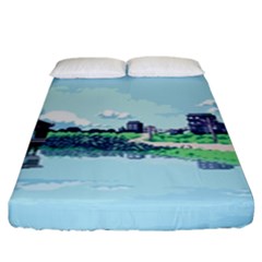 Japanese Themed Pixel Art The Urban And Rural Side Of Japan Fitted Sheet (king Size) by Sarkoni