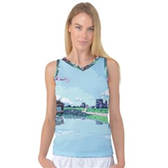 Japanese Themed Pixel Art The Urban And Rural Side Of Japan Women s Basketball Tank Top by Sarkoni