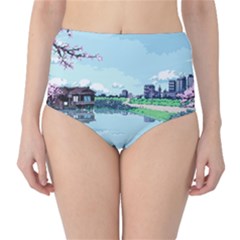 Japanese Themed Pixel Art The Urban And Rural Side Of Japan Classic High-waist Bikini Bottoms by Sarkoni