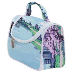 Japanese Themed Pixel Art The Urban And Rural Side Of Japan Satchel Handbag by Sarkoni