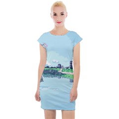 Japanese Themed Pixel Art The Urban And Rural Side Of Japan Cap Sleeve Bodycon Dress by Sarkoni