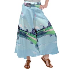 Japanese Themed Pixel Art The Urban And Rural Side Of Japan Women s Satin Palazzo Pants by Sarkoni