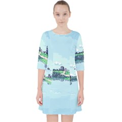 Japanese Themed Pixel Art The Urban And Rural Side Of Japan Quarter Sleeve Pocket Dress by Sarkoni