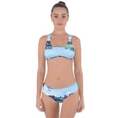 Japanese Themed Pixel Art The Urban And Rural Side Of Japan Criss Cross Bikini Set by Sarkoni