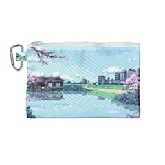 Japanese Themed Pixel Art The Urban And Rural Side Of Japan Canvas Cosmetic Bag (medium) by Sarkoni