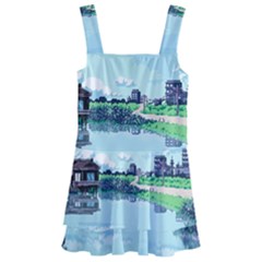 Japanese Themed Pixel Art The Urban And Rural Side Of Japan Kids  Layered Skirt Swimsuit by Sarkoni