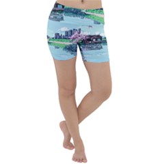 Japanese Themed Pixel Art The Urban And Rural Side Of Japan Lightweight Velour Yoga Shorts by Sarkoni