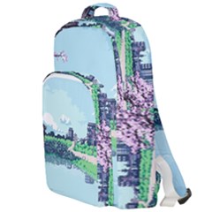 Japanese Themed Pixel Art The Urban And Rural Side Of Japan Double Compartment Backpack by Sarkoni