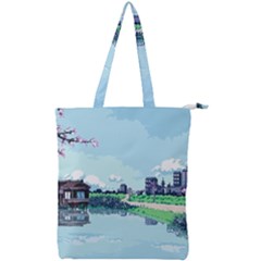 Japanese Themed Pixel Art The Urban And Rural Side Of Japan Double Zip Up Tote Bag by Sarkoni