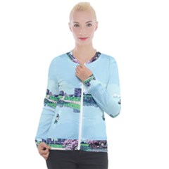 Japanese Themed Pixel Art The Urban And Rural Side Of Japan Casual Zip Up Jacket by Sarkoni